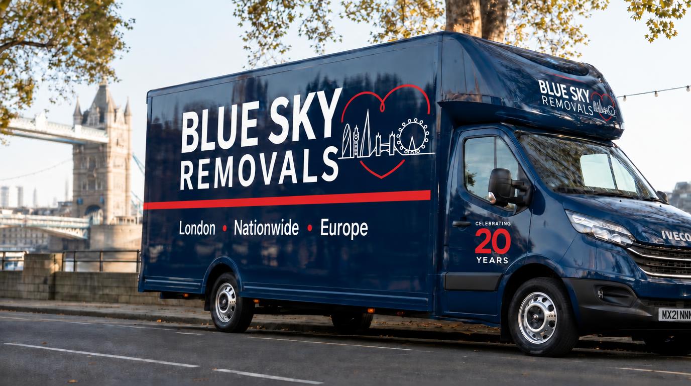 Blue Sky Removals branded van serving Cheam, London