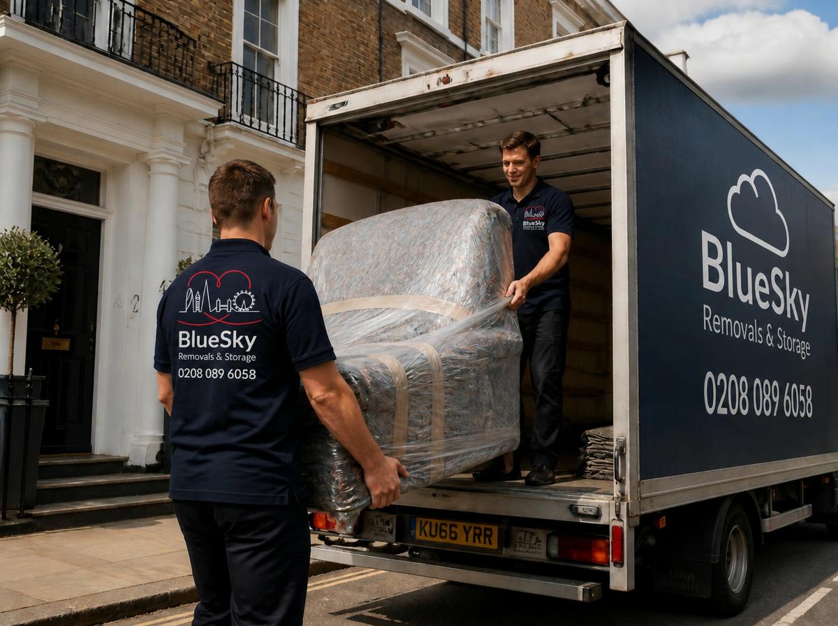 Blue Sky Removals uniformed crew packing a home in Cheam